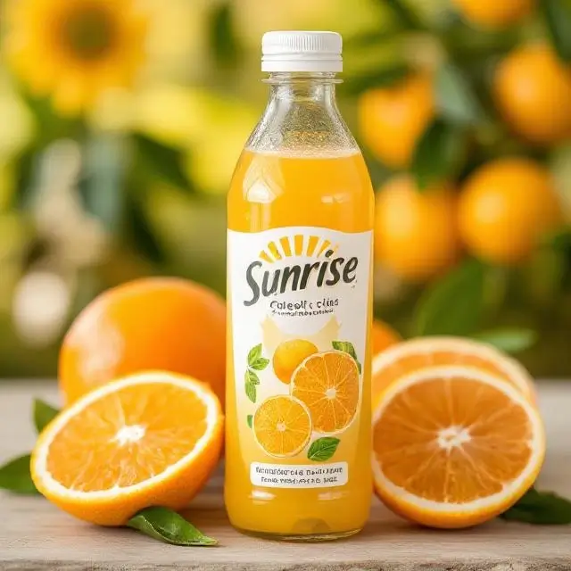 Sunrise Citrus juice bottle against a vibrant background