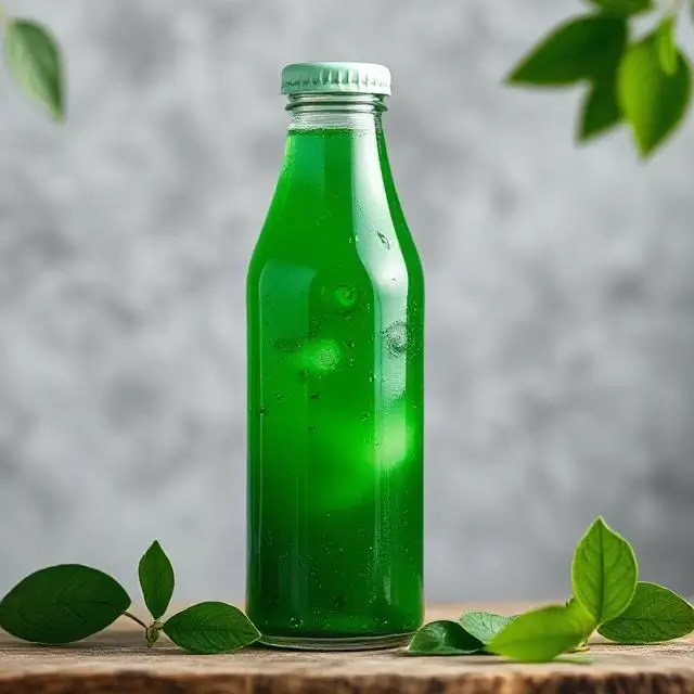 Emerald Greens juice bottle against a lush background