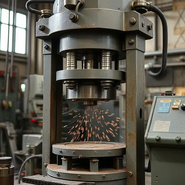 The hydraulic cold-press machine in action