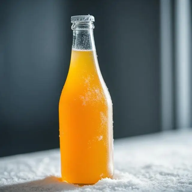 A perfectly frosted bottle of juice, fresh from the freezer