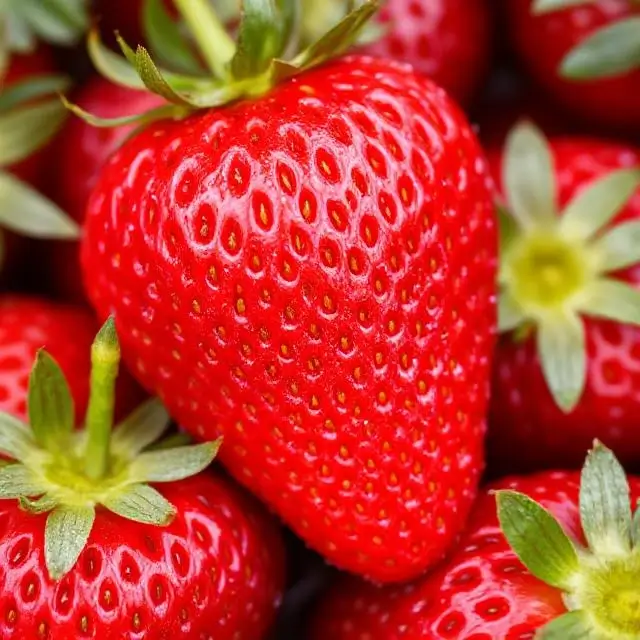 Close-up of ripe, dew-kissed strawberries