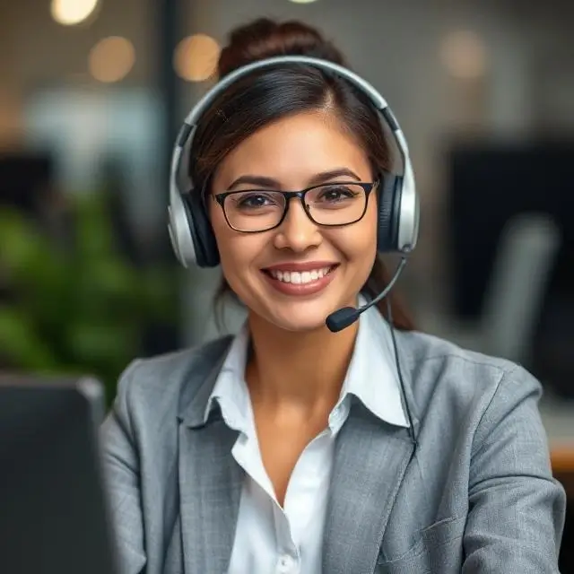 A friendly customer support agent with a headset