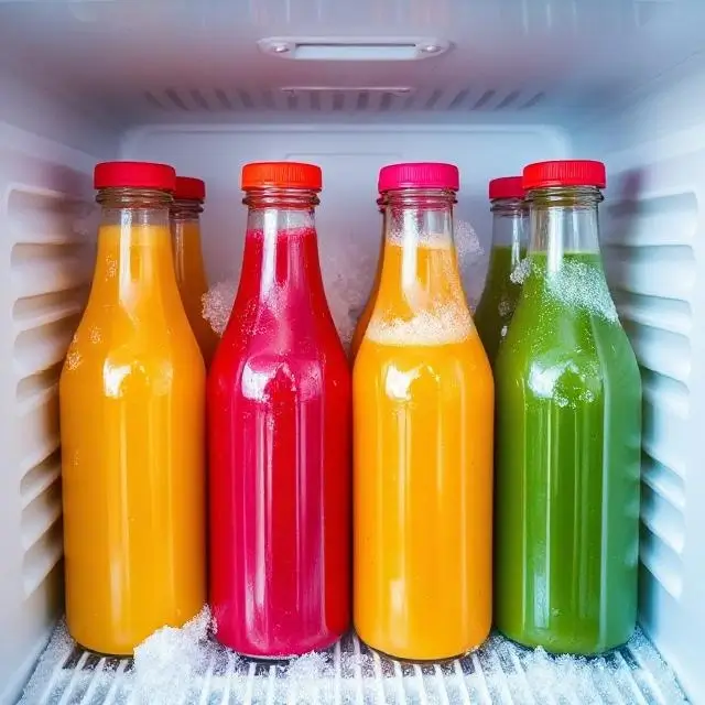 Juice bottles in a flash freezer