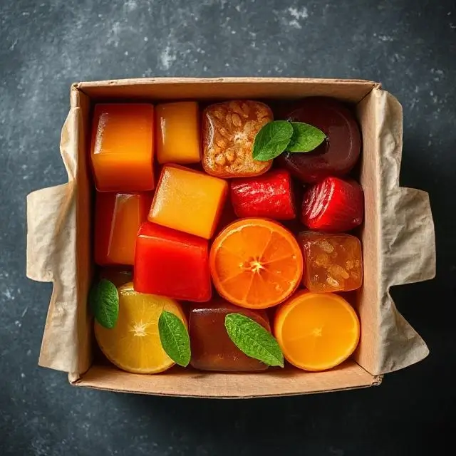 An overhead view of the juices neatly packed inside the box